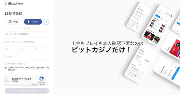 ビットカジノ登録画面