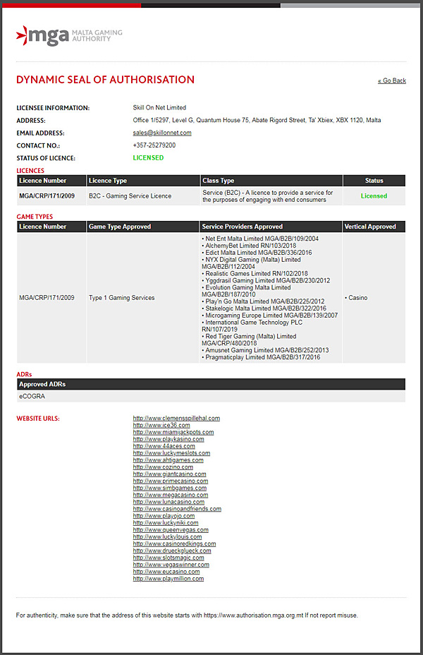 ラッキーニッキー MGAライセンス