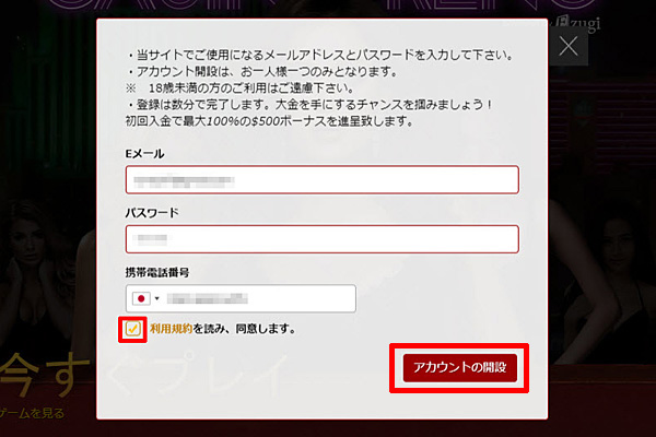 2-メールアドレスとパスワードを入力